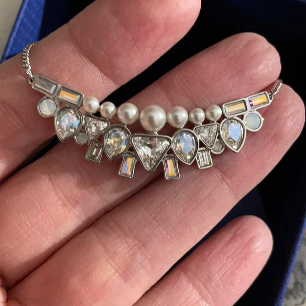 Palladium Plate Festivity Crystal Pearl Necklace